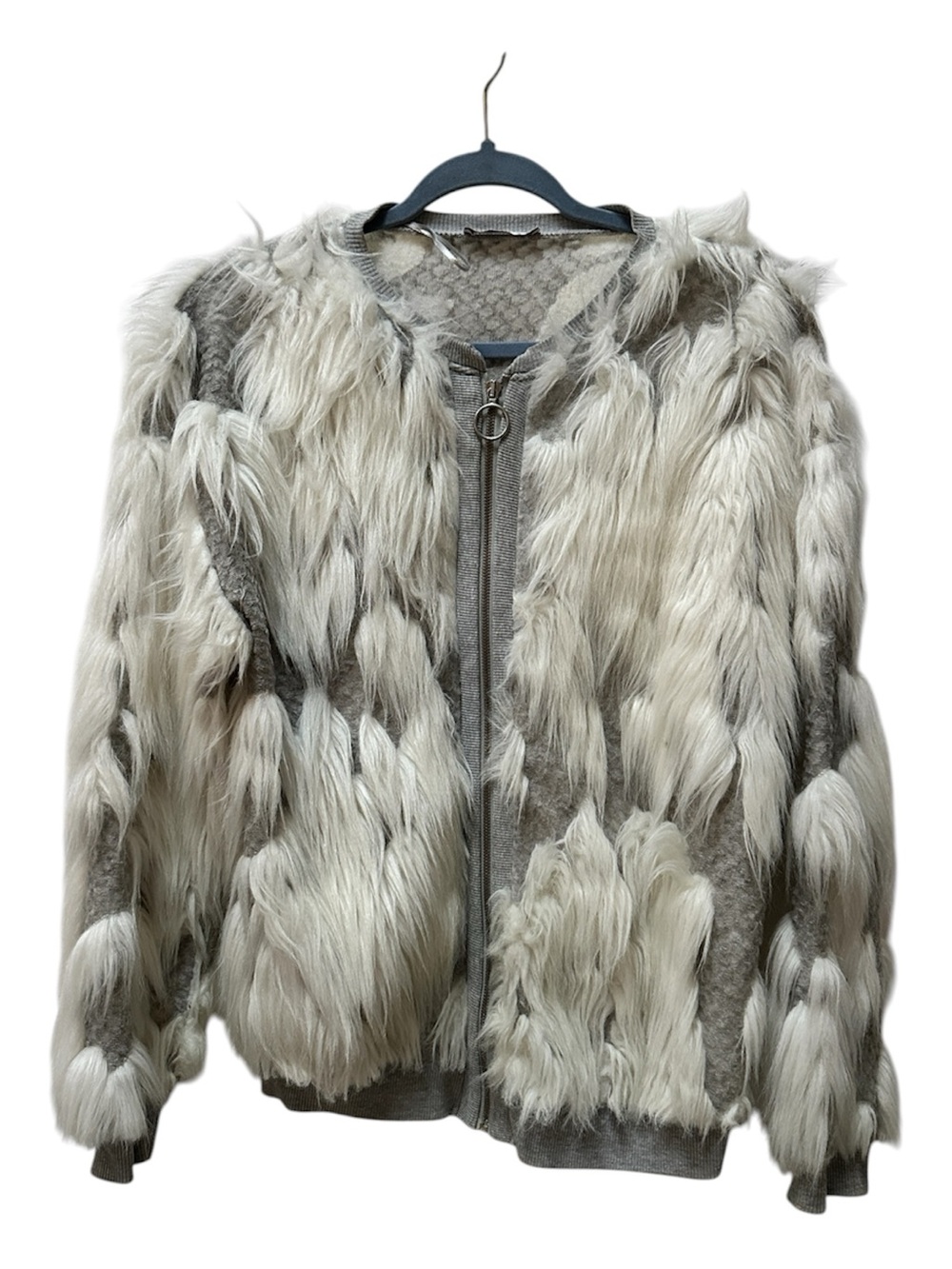 Zara Cream and Gray Faux Fur Teddy Jacket